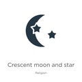 Crescent moon and star icon vector. Trendy flat crescent moon and star icon from religion collection isolated on white background Royalty Free Stock Photo