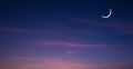 Crescent Moon and Star on panoramic dark blue Twilight Sky, Ramadan Night sky background