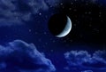Crescent Moon Stars Night Sky Royalty Free Stock Photo