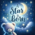 Crescent Moon Teddy Bear Baby Shower Illustration