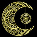 Crescent Moon with Yellow Mandalas