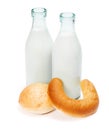 Crescent roll, bun and old fashioned milk bottle Royalty Free Stock Photo