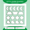 Crescent. Trapezium. Quatrefoil. Polygon. Basic geometric shapes for children. Learn Shapes. Handwriting practice. Trace
