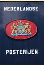 Crest of the dutch royal mail on a post train in the railway museum in utrecht the Netherlands.