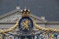 Crest of the Netherlands with text `Je maintiendrai ` I will enforce on fence of palace Noordeinde in The Hague in the Netherlan