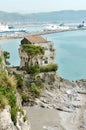 Crestarella tower, old saracen Villa in Vietri sul Mare, in Amalfi coast, Italy con blue sea in background.