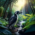 Crested Pied Cormorant in the rainforest. AI Generated