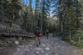 Crestone, Colorado - August 27 2015 - Men backpacking South Colony Trail in Sangre de Cristo Wilderness area