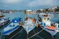 Ships and fishing boats in the harbor of Elounda, Crete, Greece Royalty Free Stock Photo