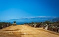 Road roller building a road, Crete, Greek Islands, Greece, Europe Royalty Free Stock Photo