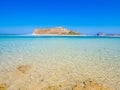 Crete, Greece: Balos lagoon paradisiacal view of beach and sea, one of the most tourist destinations on west of Crete.