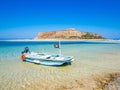 Crete, Greece: Balos lagoon paradisiacal view of beach and sea, one of the most tourist destinations on west of Crete.