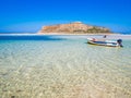 Crete, Greece: Balos lagoon paradisiacal view of beach and sea, one of the most tourist destinations on west of Crete.