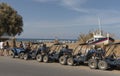 Quadbike safari reaches the beach in Malia, Crete.
