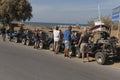 Quadbike safari takes a break at the beach in Malia Crete, Greece.