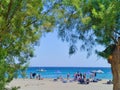 People in Fragocastelo sandy beach in Chania