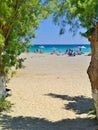 People in Fragocastelo sandy beach in Chania