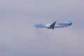 Crete, Greece - October 2018: TUI Airways Boeing flying towards Chania airport