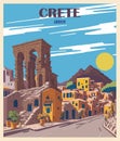 Crete, Greece Travel Poster in retro style vector.