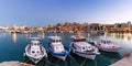 Crete Heraklion Greece port harbor boats panoramic view twilight blue hour Royalty Free Stock Photo