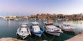 Crete Heraklion Greece port harbor boats panoramic view twilight Royalty Free Stock Photo