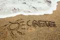 Crete inscription on the sand