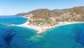 Crete island Greece. Aerial drone panoramic view of Paleochora town and crystal clear sea water