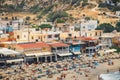 Panorama of Matala beach. Caves on the rocks were used as a roman cemetery and at the decade