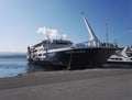 Crete or Kreta, Greece: A huge ship cruise docked for tourist for travel to Balos lagoon Beach, Gramvousa Royalty Free Stock Photo