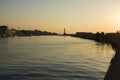 Crete landmark. Venetian Harbor and lighthouse of Chania Old Town. Crete island of Greece Royalty Free Stock Photo