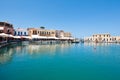 CRETE,RETHYMNO-JULY 23: The old venetian harbour with the various bars and restaurants in Rethymno city on July 23,2014. Crete isl Royalty Free Stock Photo