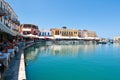 CRETE,RETHYMNO-JULY 23: The old venetian harbour with the various bars and restaurants in Rethymno city on July 23,2014 on the isl Royalty Free Stock Photo