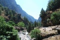 Crete, Samaria Gorge, very beautiful view of the mountains and small trees, stones, sand and hot sun