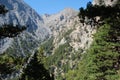 Crete, Samaria Gorge, very beautiful view of the mountains and small trees, stones, sand and hot sun