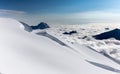 Crevasses mountains peaks clouds Huayna Potosi , Bolivia tourism