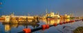 Szczecin,Poland-December 2018:crew of barge laying a pipeline in the port of Szczecin, Poland