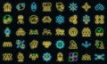 Crew icons set vector neon