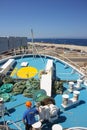 Crew man work on Cirkewwa ferry terminal during loading cars