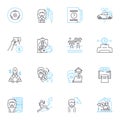 Crew member linear icons set. Dutiful, Dedicated, Reliable, Skilled, Resourceful, Experienced, Alert line vector and