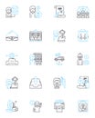 Crew member linear icons set. Dutiful, Dedicated, Reliable, Skilled, Resourceful, Experienced, Alert line vector and