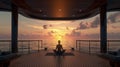 A crew member practicing yoga on the deck of the ship finding solace and inner peace amidst the constant motion of the