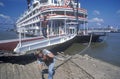 A crew member working on the Delta Queen river boat, a relic of the steamboat era of the 19th century