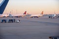 Crew members of airfield operations for safety, efficiency of aviation to Delta Air Lines aircrafts at Dallas-Fort Worth DFW Royalty Free Stock Photo