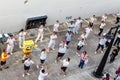 Crew and Passengers Dancing on Dock by Cruise Ship