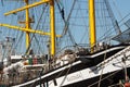 The crew of the sailing frigate `Pallada` is preparing a ship for a round-the-world voyage