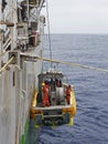 The Crew of a Seismic Vessel in the South Atlantic getting lowered into the water in a jet Workboat.