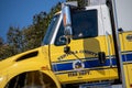 A crew transport truck from Ventura County Fire Department arrives at the scene of a brush fire