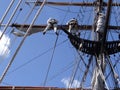 Crew unfurls a sail Royalty Free Stock Photo