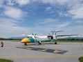 Crew worker working prepare plane and tools for Aircraft takeoff Royalty Free Stock Photo