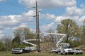 Crew Works on Electric Utility Pole Replacement Royalty Free Stock Photo